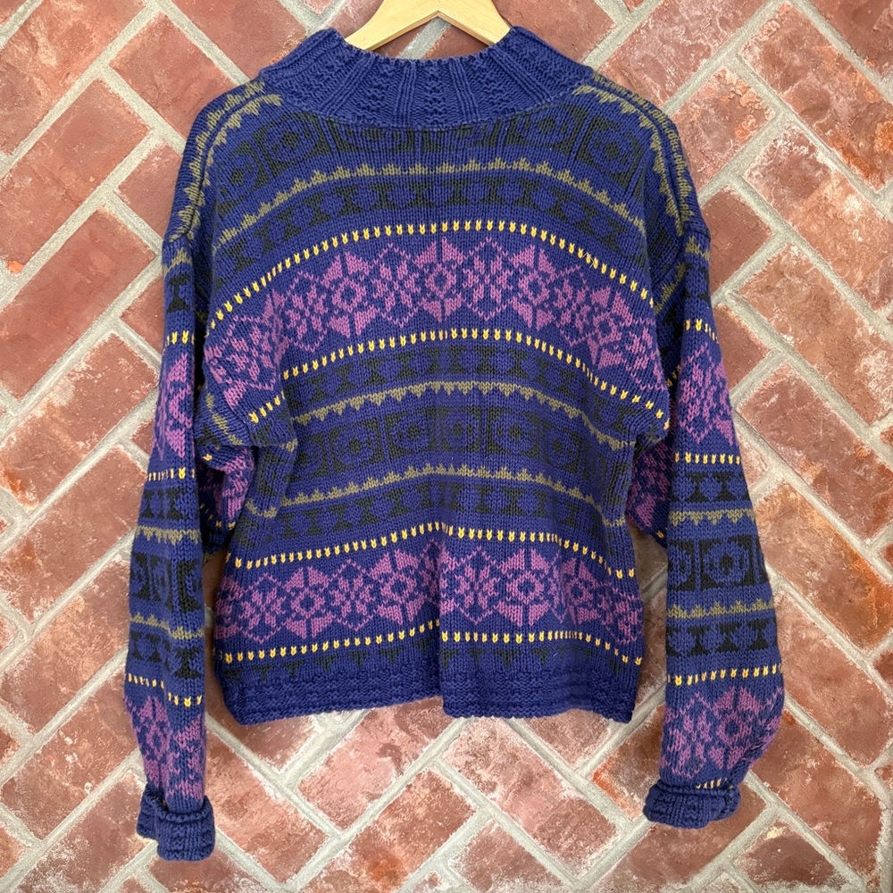 Vintage 80s American Eagle for Her Sweater Chunky Purple Blue Womens Size Medium